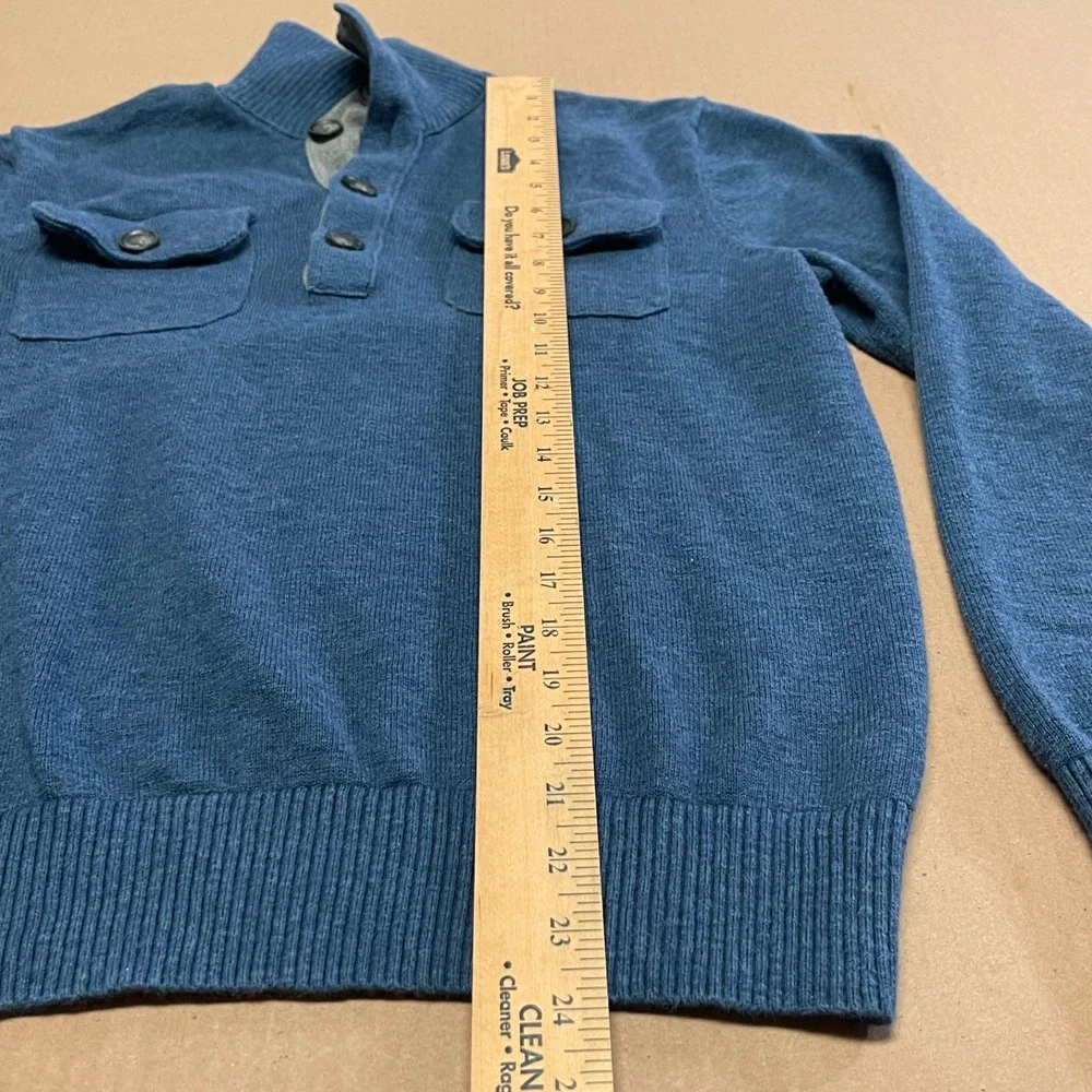 Banana Republic Sweater Men's Small Button Mock Neck Blue Cotton Double‎ Pockets